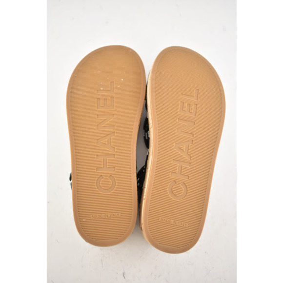 Chanel 20S White Black Cord Rope Quilted CC Logo Mule Slide Strap Sandal Flat 36 - Picture 4 of 12